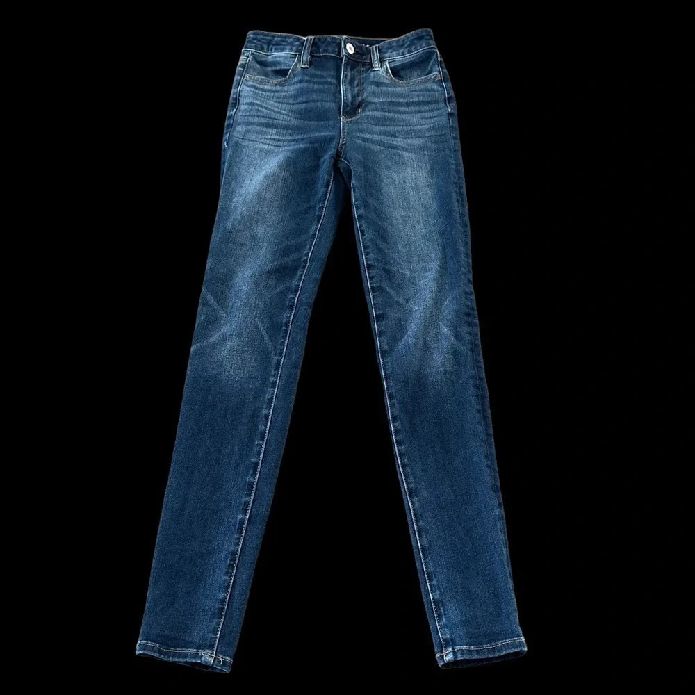 American Eagle Size 0 Super Hi Rise Jeggings Jeans 360 Next Level Stretch Blue